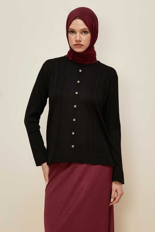 Hijab clothing BLACK KNITWEAR SWEATER 45877 - ALVİNA