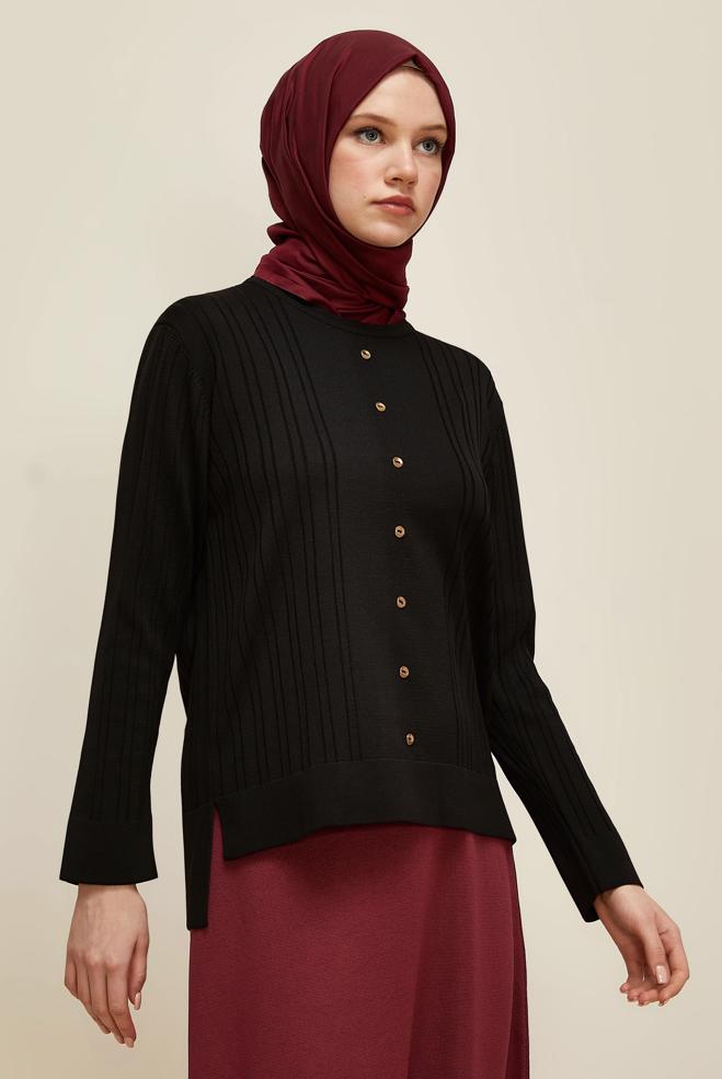 Hijab clothing BLACK KNITWEAR SWEATER 45877 - ALVİNA