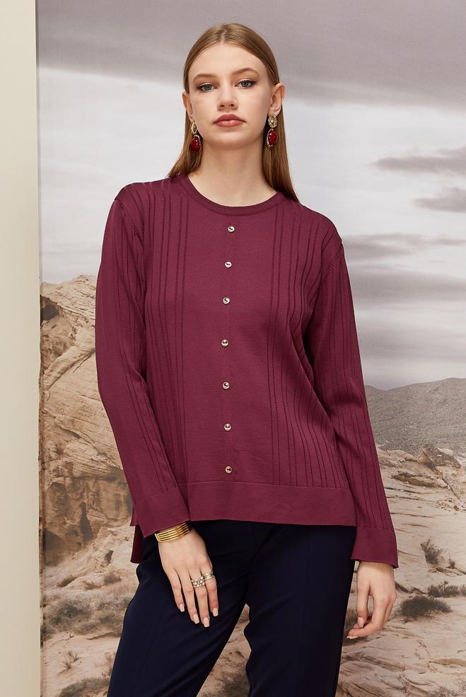 Hijab clothing CLARET RED KNITWEAR SWEATER 45877 - ALVİNA