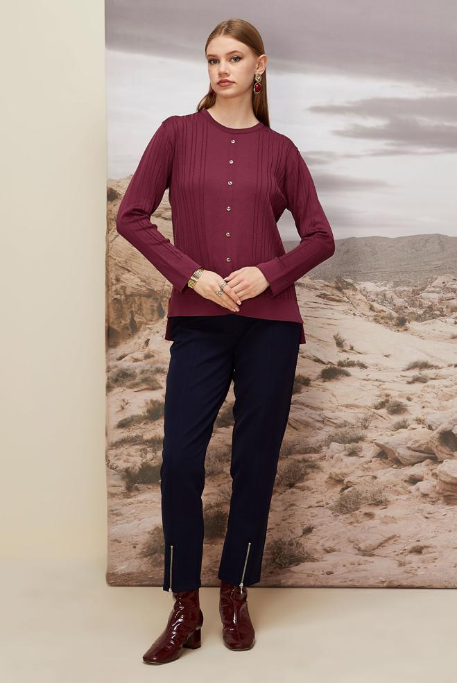 Hijab clothing CLARET RED KNITWEAR SWEATER 45877 - ALVİNA