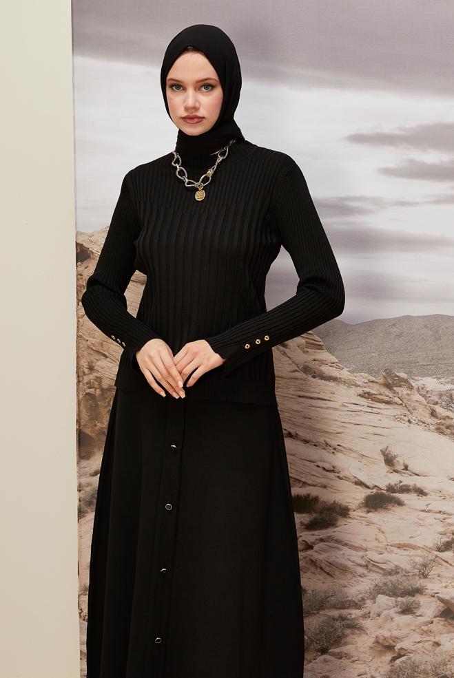 Hijab clothing BLACK KNITWEAR SWEATER 45878 - ALVİNA