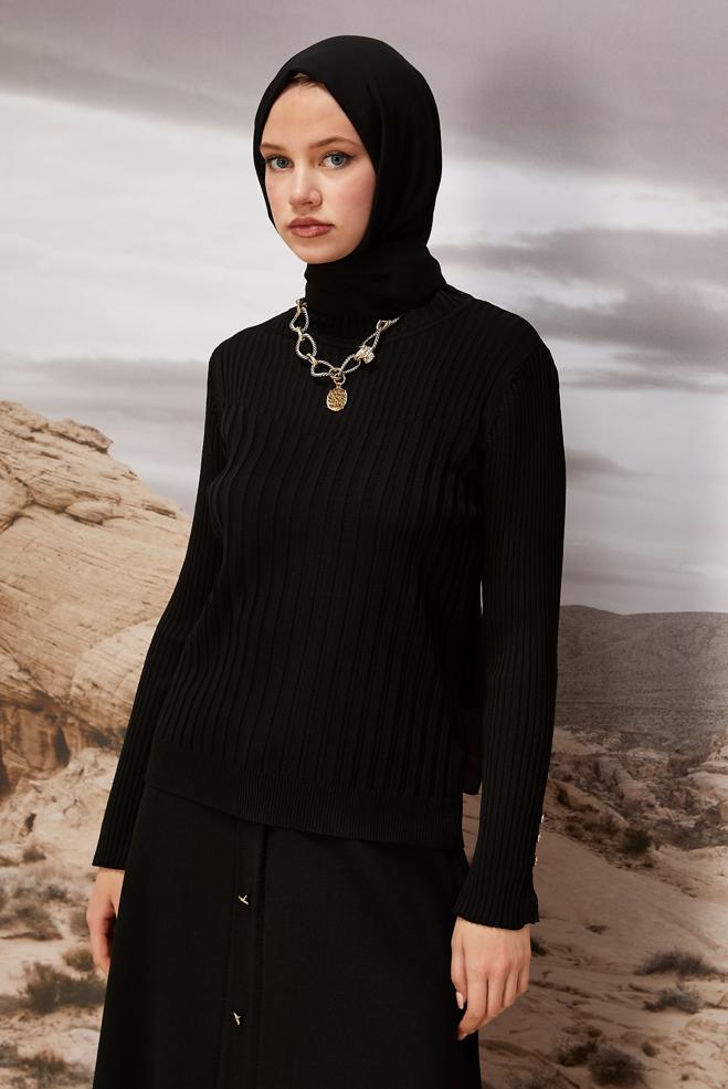 Hijab clothing BLACK KNITWEAR SWEATER 45878 - ALVİNA