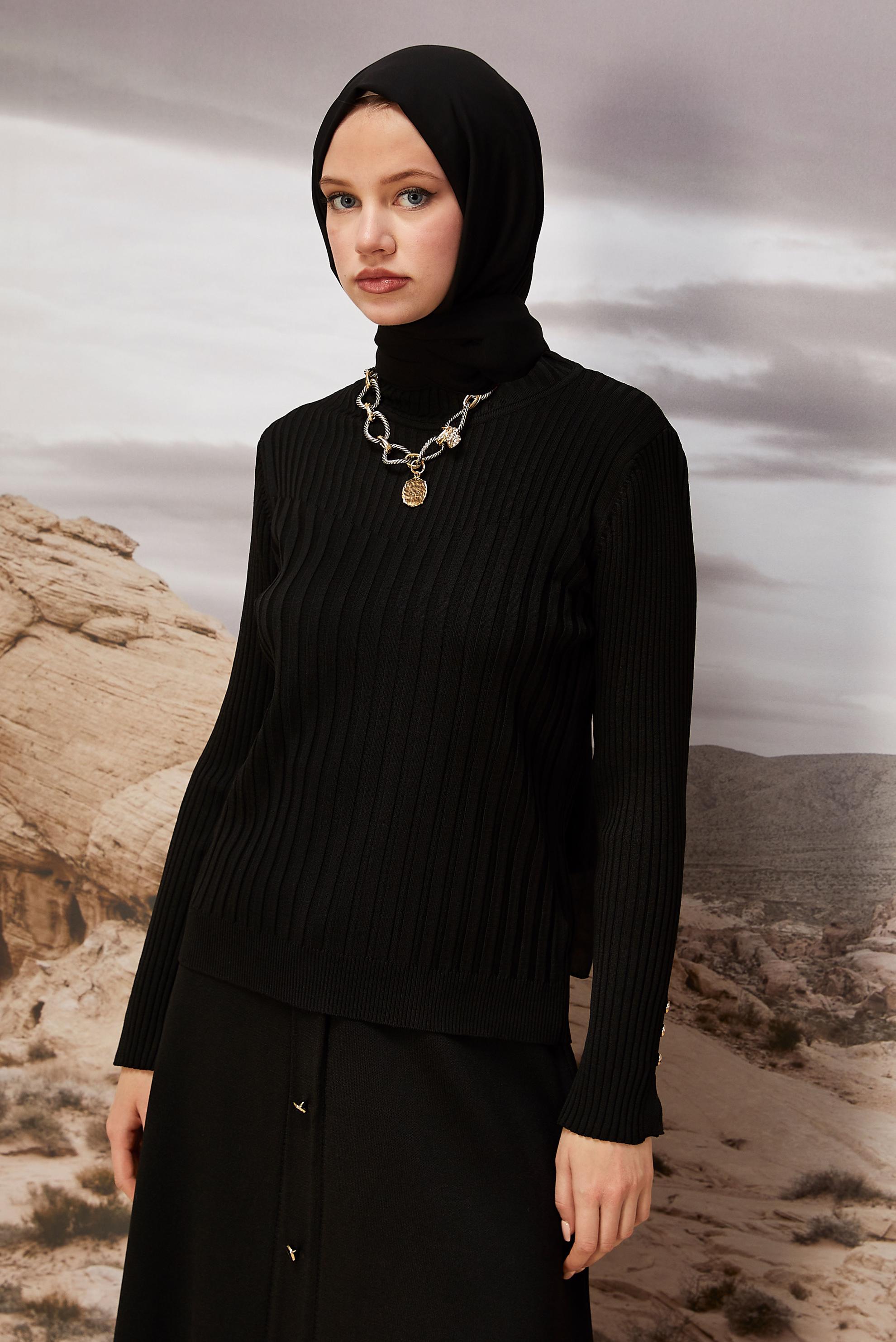 Tesettür giyim SİYAH TRİKO KAZAK 45878