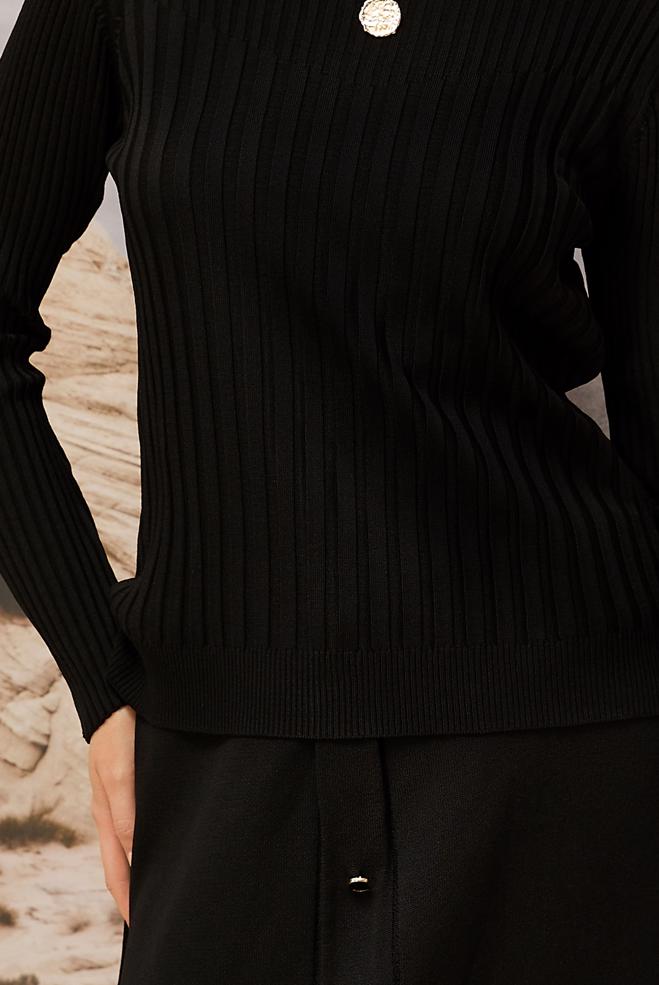 Hijab clothing BLACK KNITWEAR SWEATER 45878 - ALVİNA