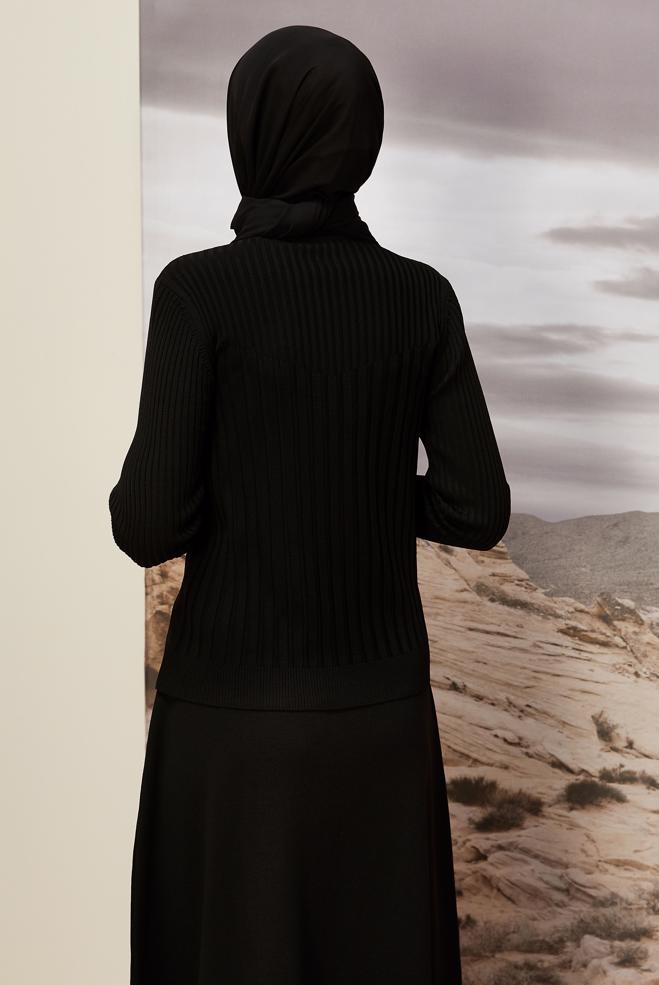 Hijab clothing BLACK KNITWEAR SWEATER 45878 - ALVİNA
