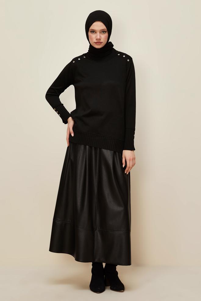 Hijab clothing BLACK BUTTON DETAILED KNITWEAR SWEATER 45879 - ALVİNA