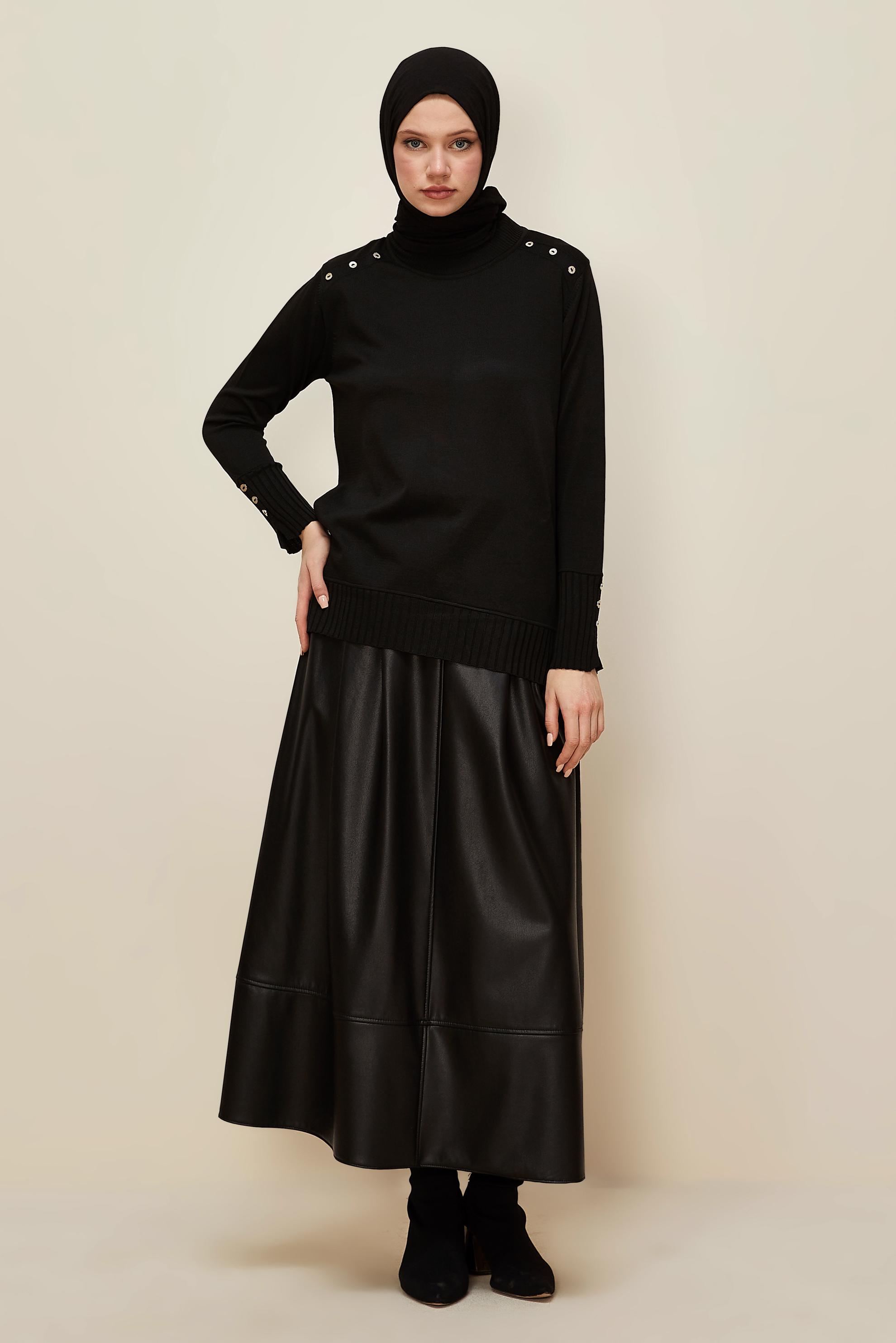 Hijab clothing BLACK BUTTON DETAILED KNITWEAR SWEATER 45879