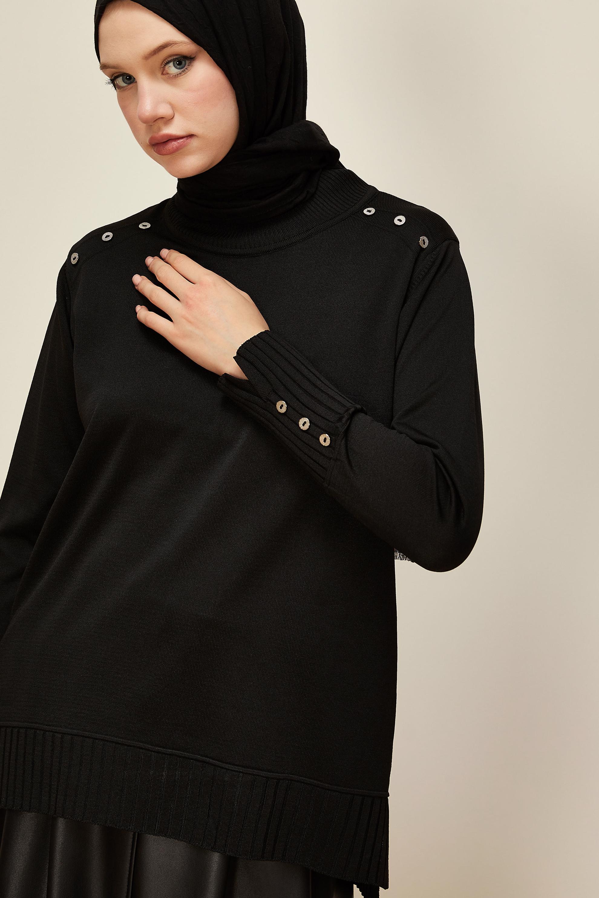 Hijab clothing BLACK BUTTON DETAILED KNITWEAR SWEATER 45879