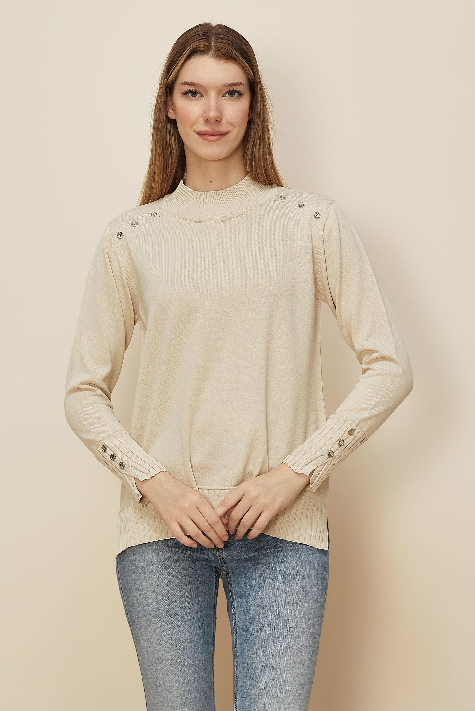 Hijab clothing BEIGE BUTTON DETAILED KNITWEAR SWEATER 45879