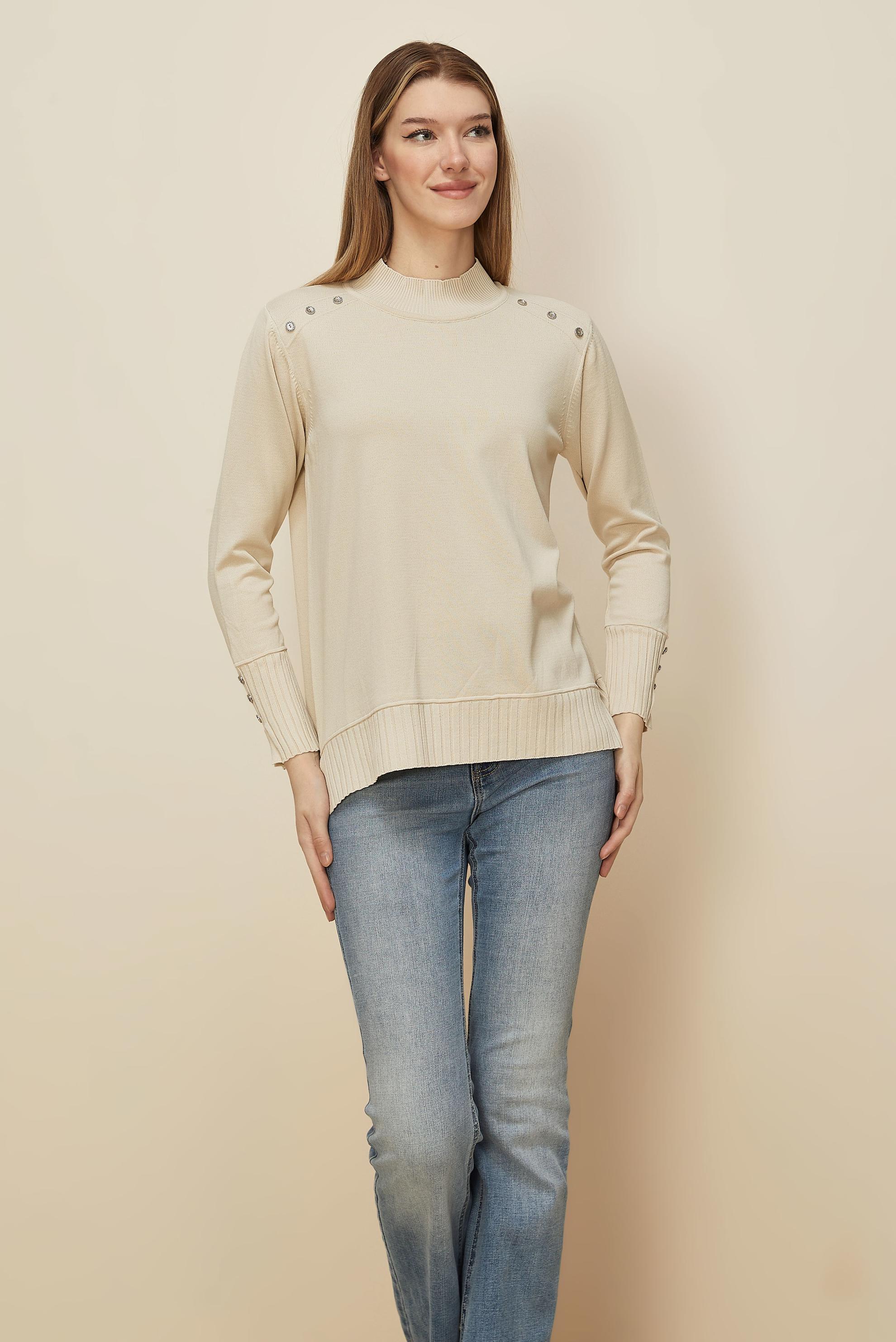 Hijab clothing BEIGE BUTTON DETAILED KNITWEAR SWEATER 45879