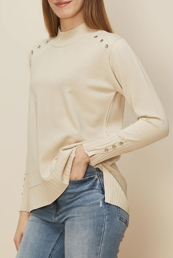 Tesettür giyim BEJ DÜĞME DETAYLI TRİKO KAZAK 45879 - ALVİNA