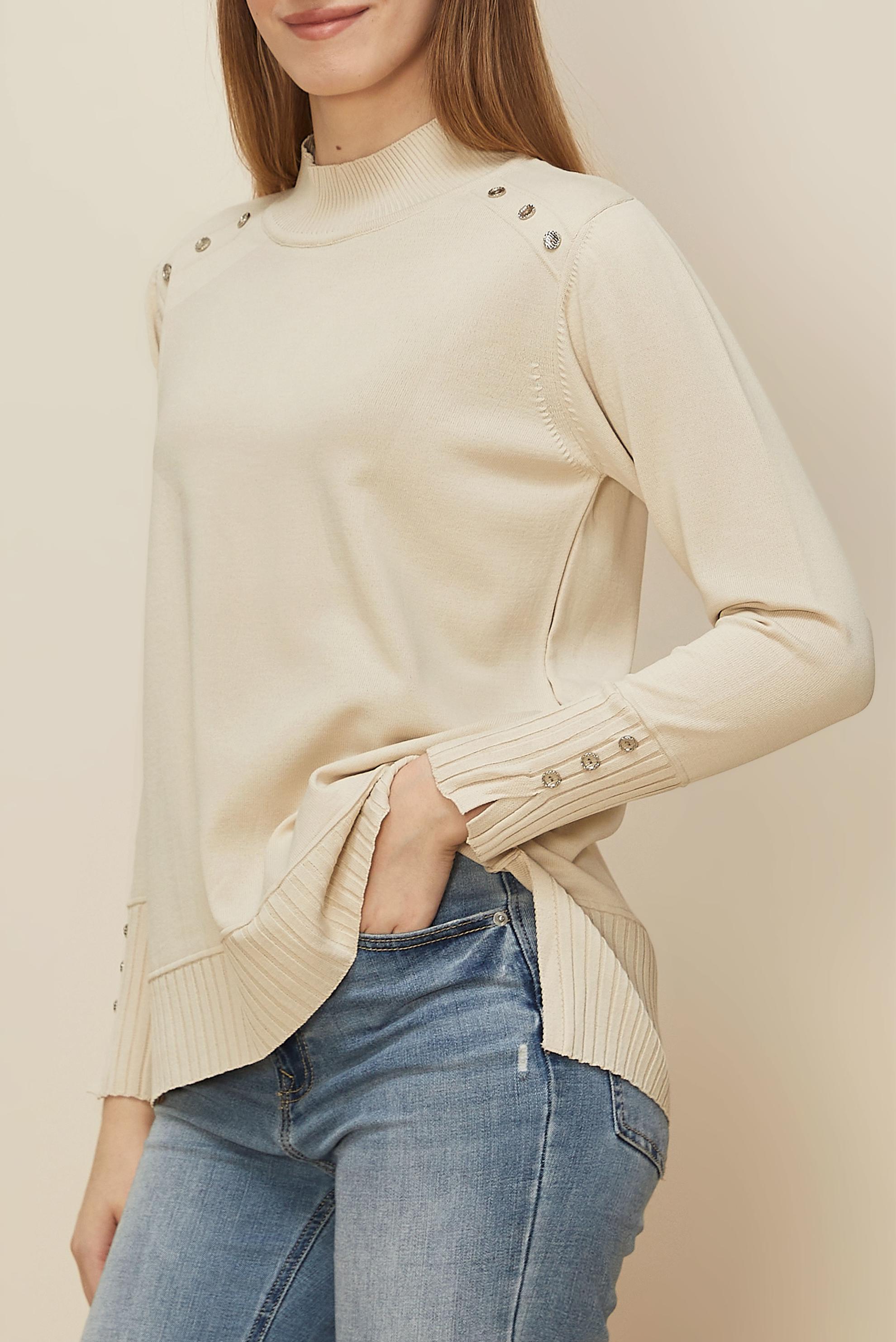 Hijab clothing BEIGE BUTTON DETAILED KNITWEAR SWEATER 45879