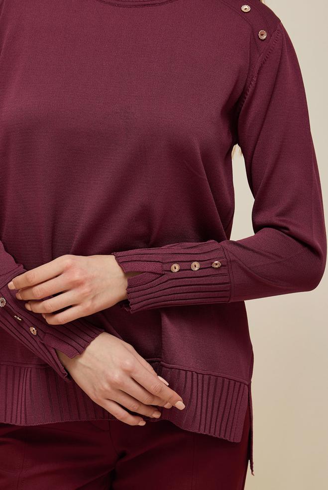 Hijab clothing CLARET RED BUTTON DETAILED KNITWEAR SWEATER 45879 - ALVİNA