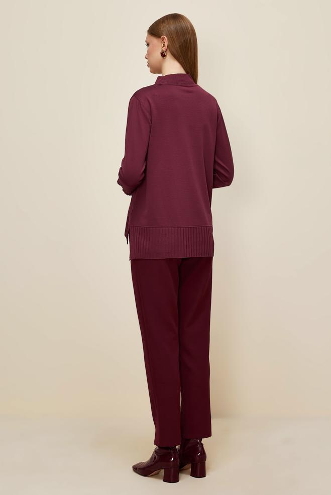 Hijab clothing CLARET RED BUTTON DETAILED KNITWEAR SWEATER 45879 - ALVİNA