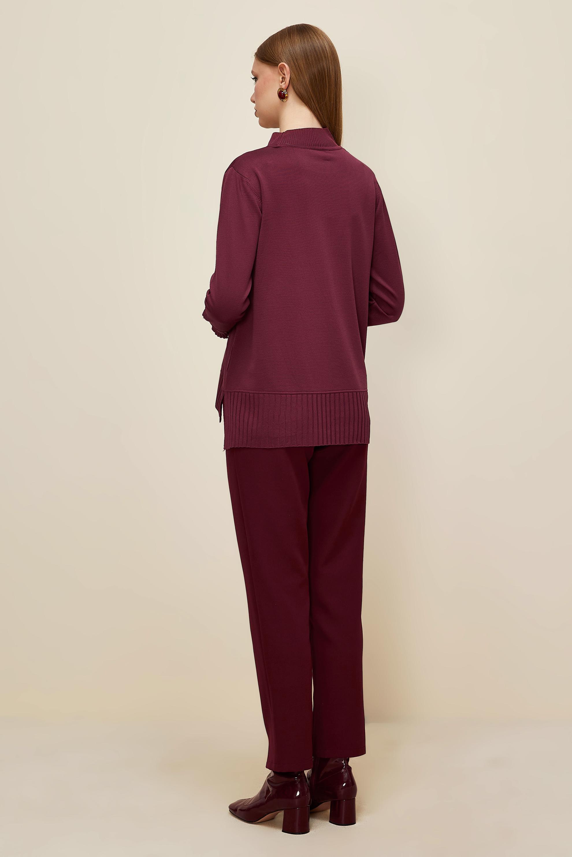 Tesettür giyim BORDO DÜĞME DETAYLI TRİKO KAZAK 45879