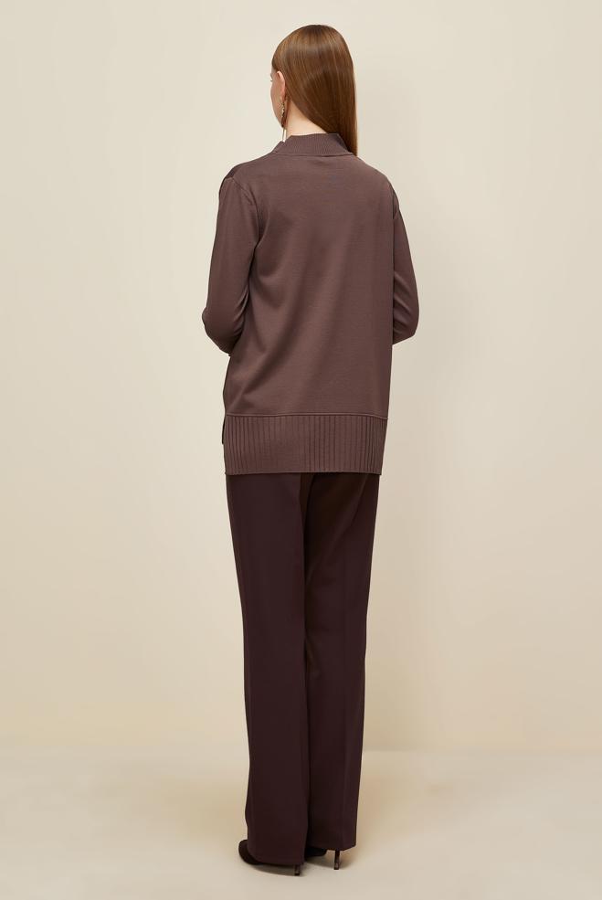 Hijab clothing BROWN BUTTON DETAILED KNITWEAR SWEATER 45879 - ALVİNA