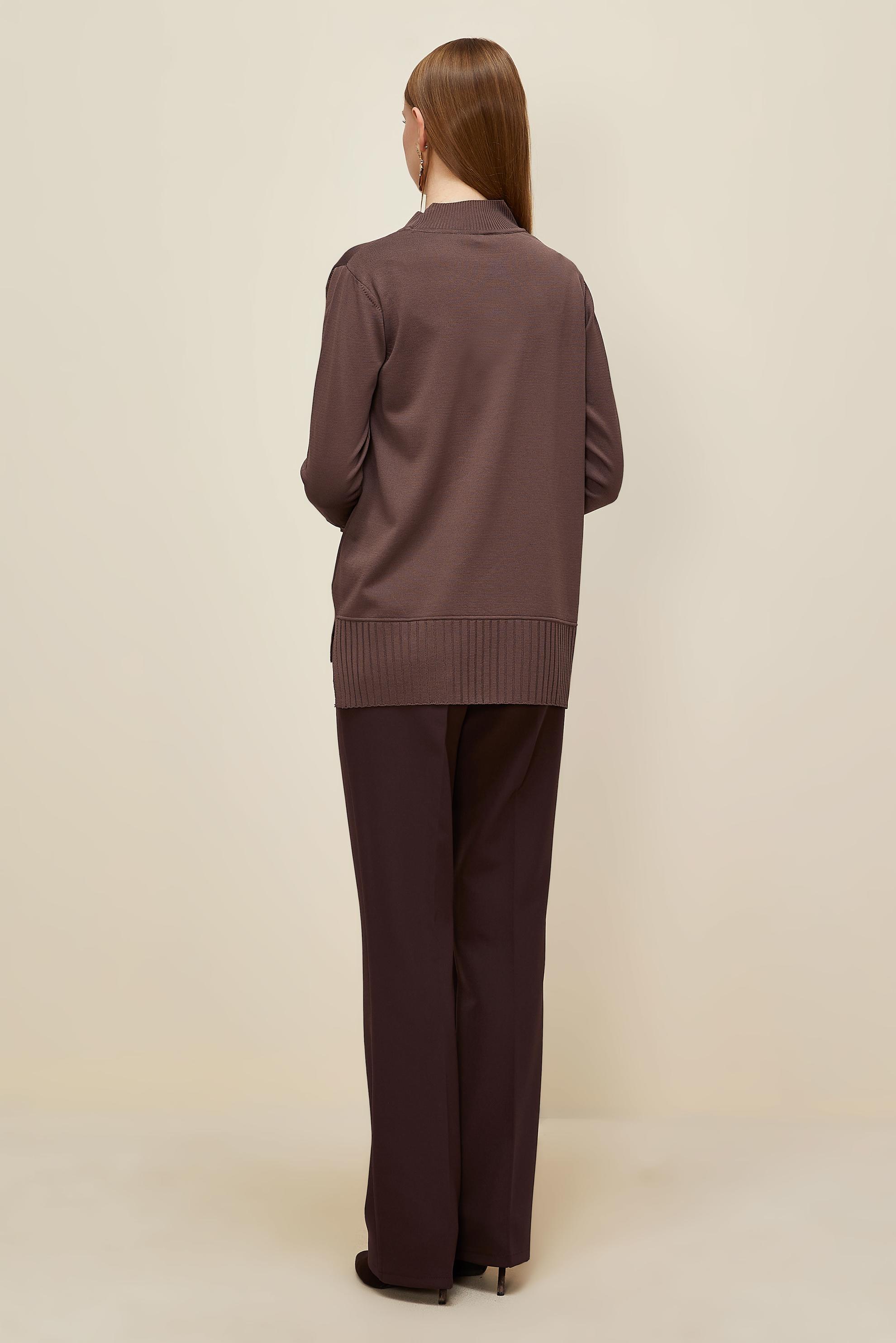 Tesettür giyim KAHVE DÜĞME DETAYLI TRİKO KAZAK 45879