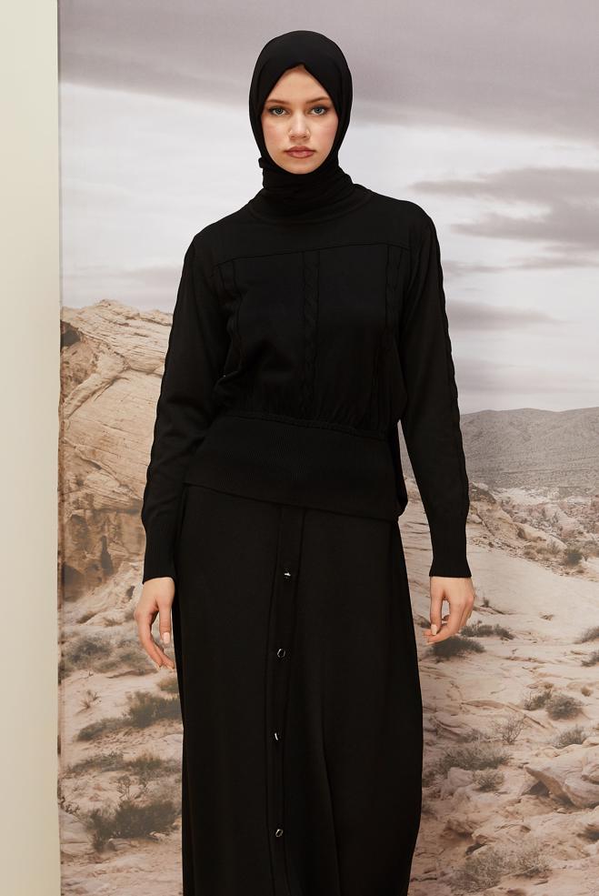 Hijab clothing BLACK KNITWEAR SWEATER 45880 - ALVİNA
