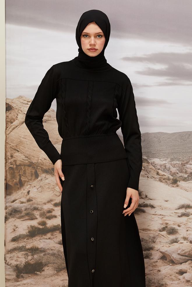Hijab clothing BLACK KNITWEAR SWEATER 45880 - ALVİNA