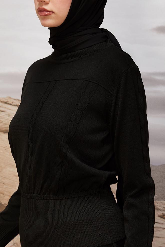 Hijab clothing BLACK KNITWEAR SWEATER 45880 - ALVİNA
