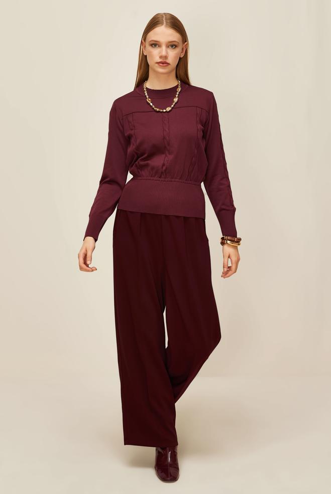 Hijab clothing CLARET RED KNITWEAR SWEATER 45880 - ALVİNA