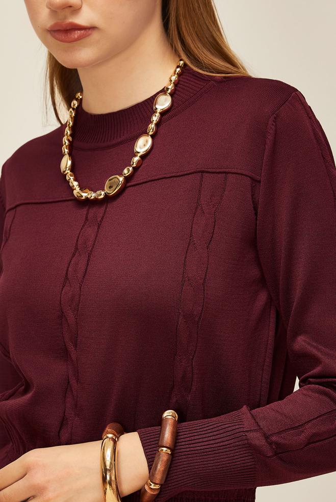 Hijab clothing CLARET RED KNITWEAR SWEATER 45880 - ALVİNA