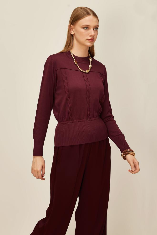 Hijab clothing CLARET RED KNITWEAR SWEATER 45880 - ALVİNA