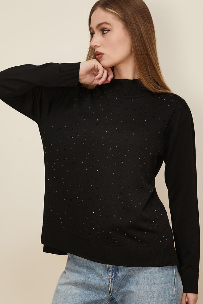 Hijab clothing BLACK GEM DETAILED KNITWEAR SWEATER 45881 - ALVİNA