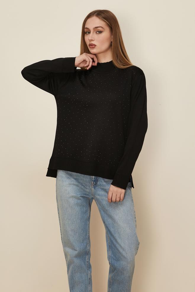 Hijab clothing BLACK GEM DETAILED KNITWEAR SWEATER 45881 - ALVİNA