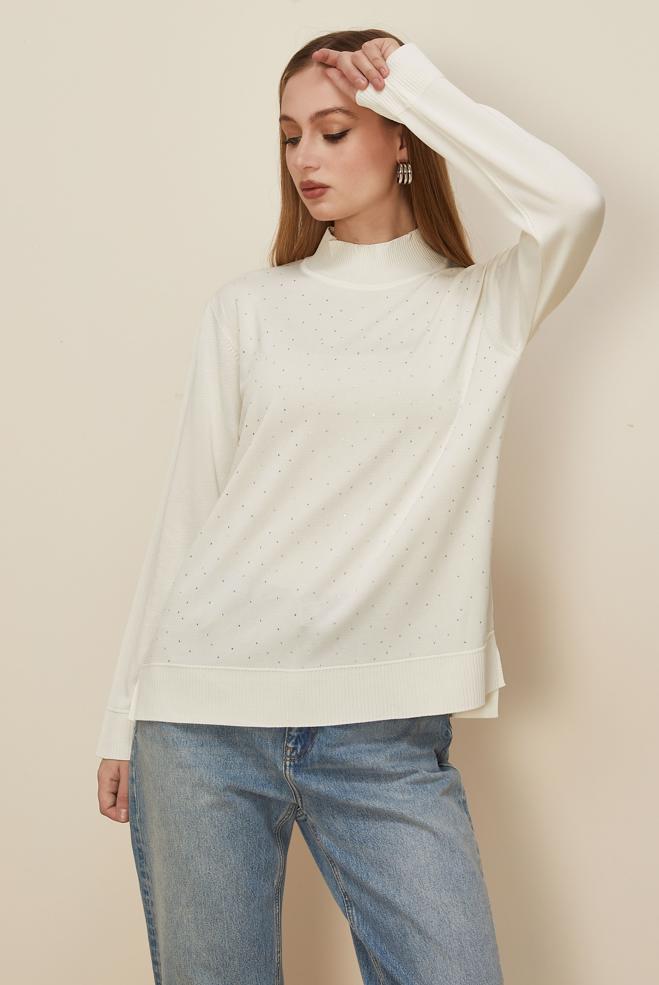 Hijab clothing WHITE GEM DETAILED KNITWEAR SWEATER 45881 - ALVİNA