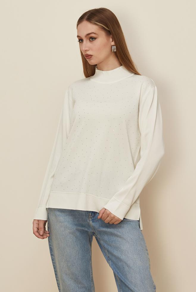 Hijab clothing WHITE GEM DETAILED KNITWEAR SWEATER 45881 - ALVİNA