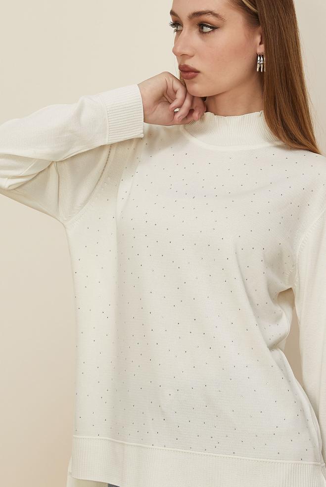 Hijab clothing WHITE GEM DETAILED KNITWEAR SWEATER 45881 - ALVİNA