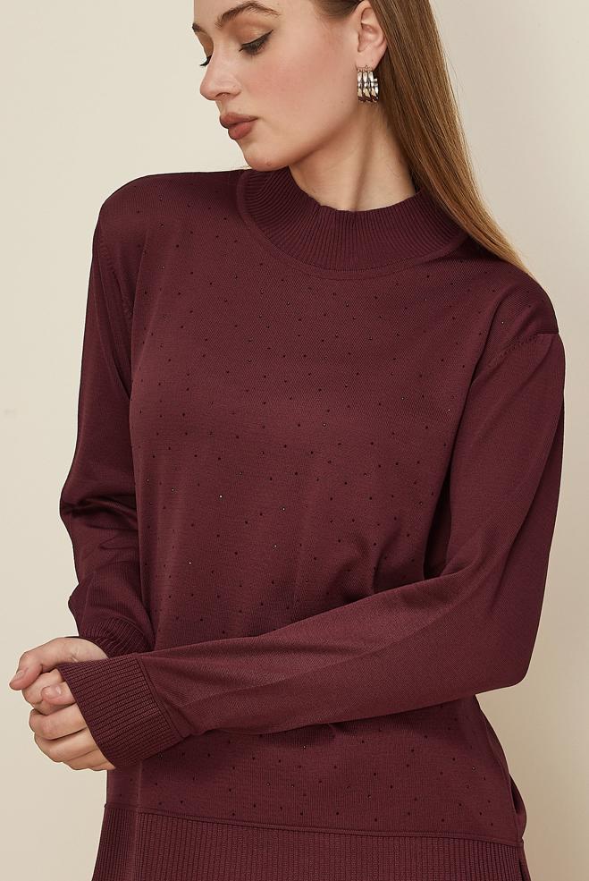 Hijab clothing CLARET RED GEM DETAILED KNITWEAR SWEATER 45881 - ALVİNA
