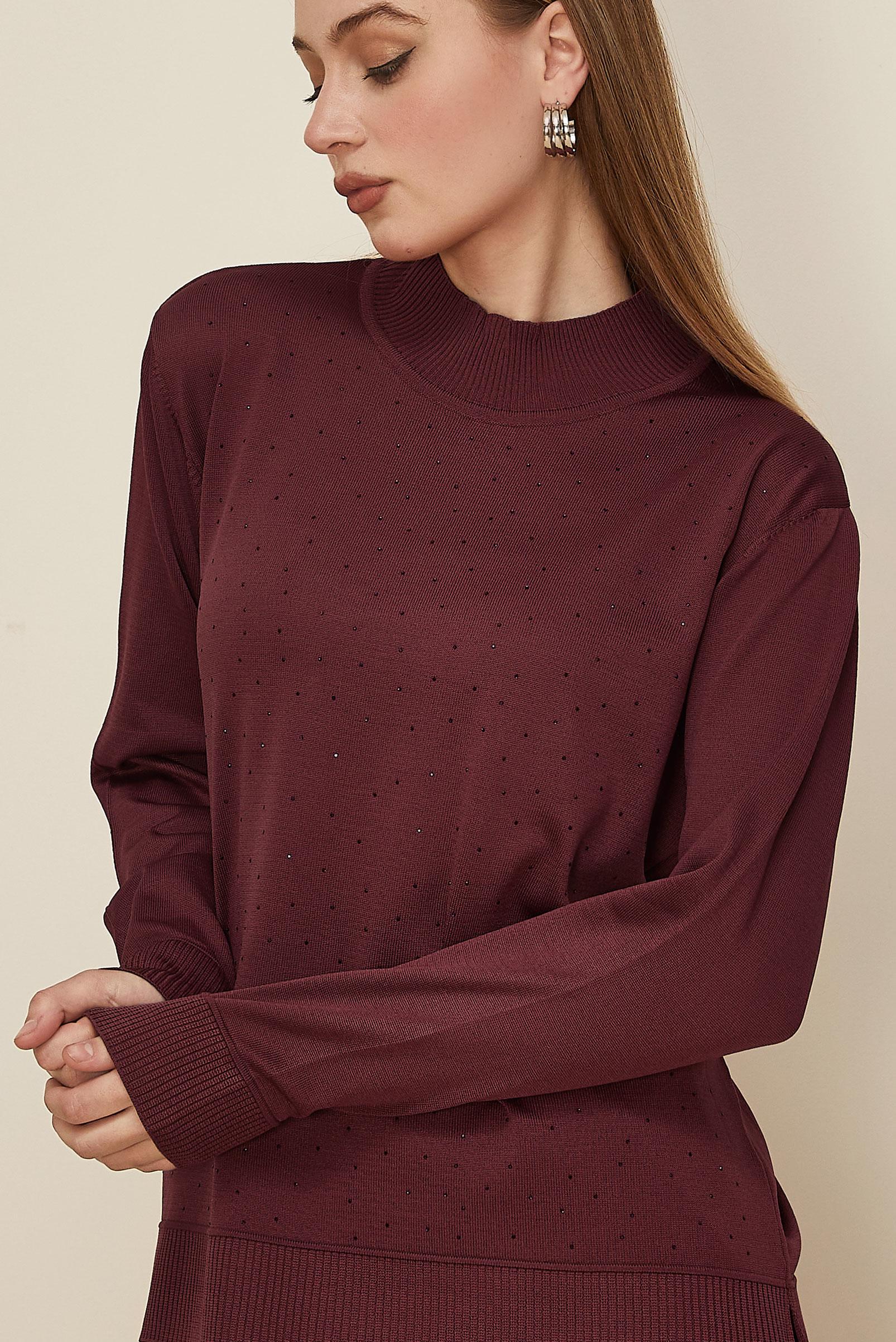 Hijab clothing CLARET RED GEM DETAILED KNITWEAR SWEATER 45881
