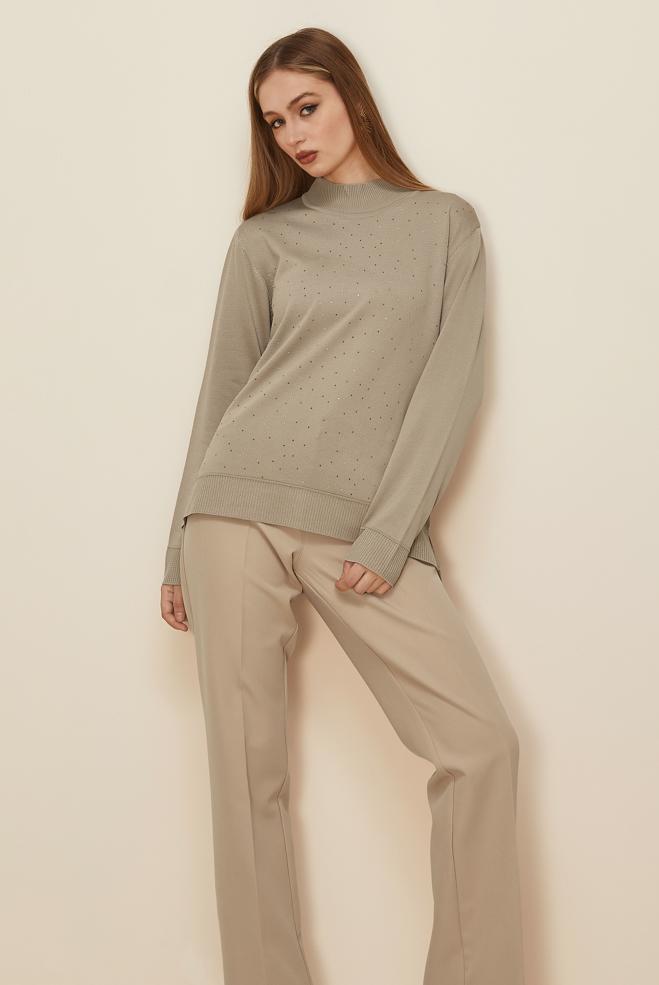 Hijab clothing BEIGE GEM DETAILED KNITWEAR SWEATER 45881 - ALVİNA