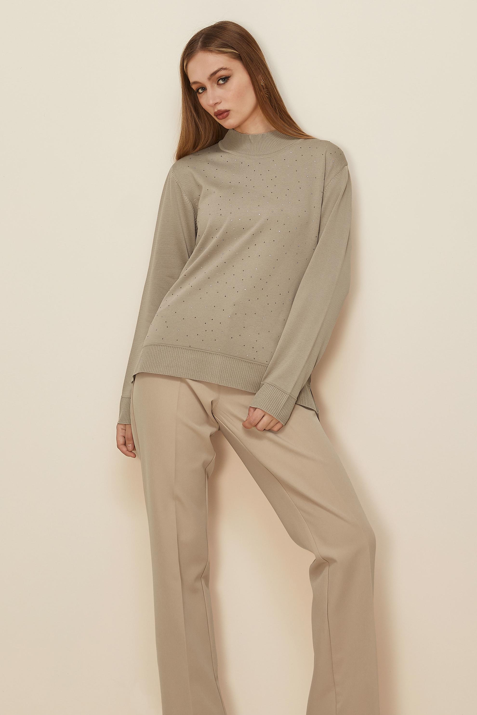 Hijab clothing BEIGE GEM DETAILED KNITWEAR SWEATER 45881