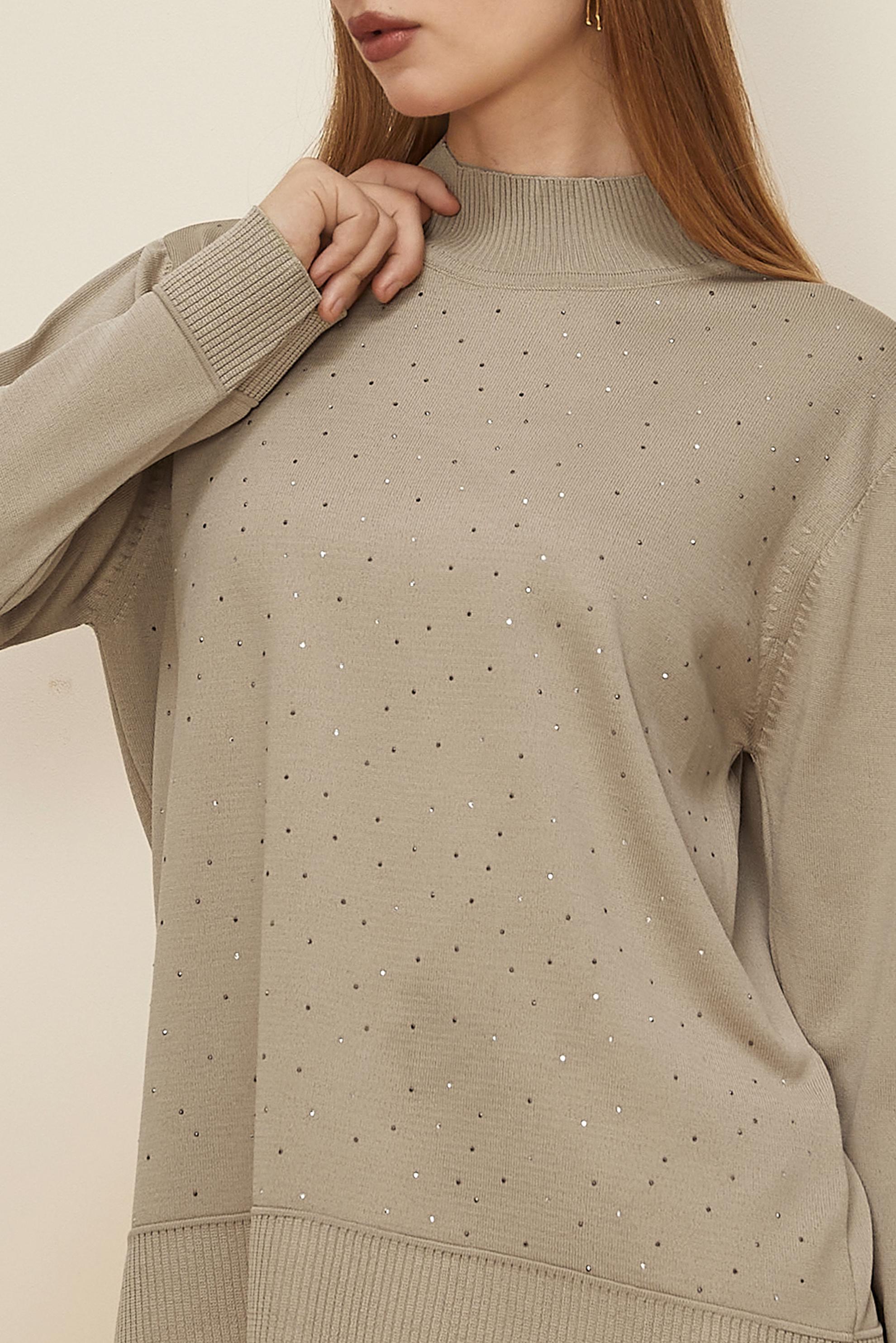 Hijab clothing BEIGE GEM DETAILED KNITWEAR SWEATER 45881