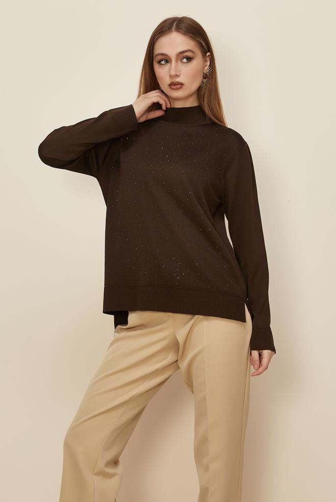 Hijab clothing BROWN GEM DETAILED KNITWEAR SWEATER 45881 - ALVİNA