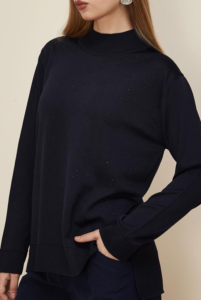 Hijab clothing NAVY BLUE GEM DETAILED KNITWEAR SWEATER 45881 - ALVİNA