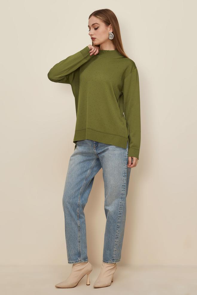 Hijab clothing GREEN GEM DETAILED KNITWEAR SWEATER 45881 - ALVİNA