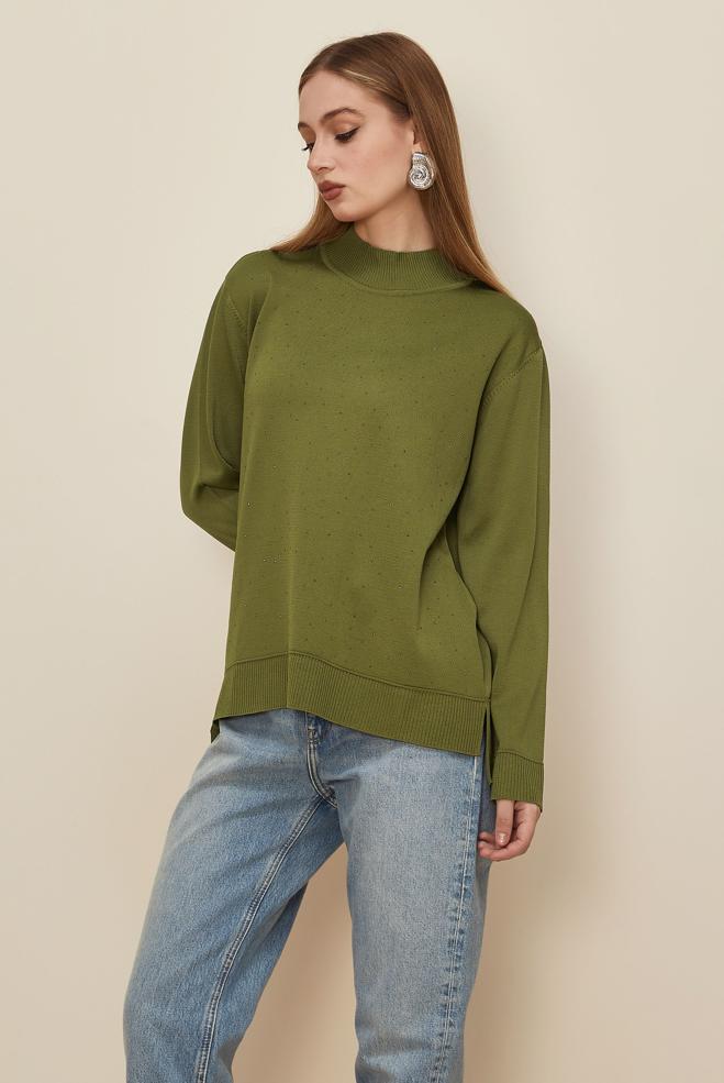 Hijab clothing GREEN GEM DETAILED KNITWEAR SWEATER 45881 - ALVİNA