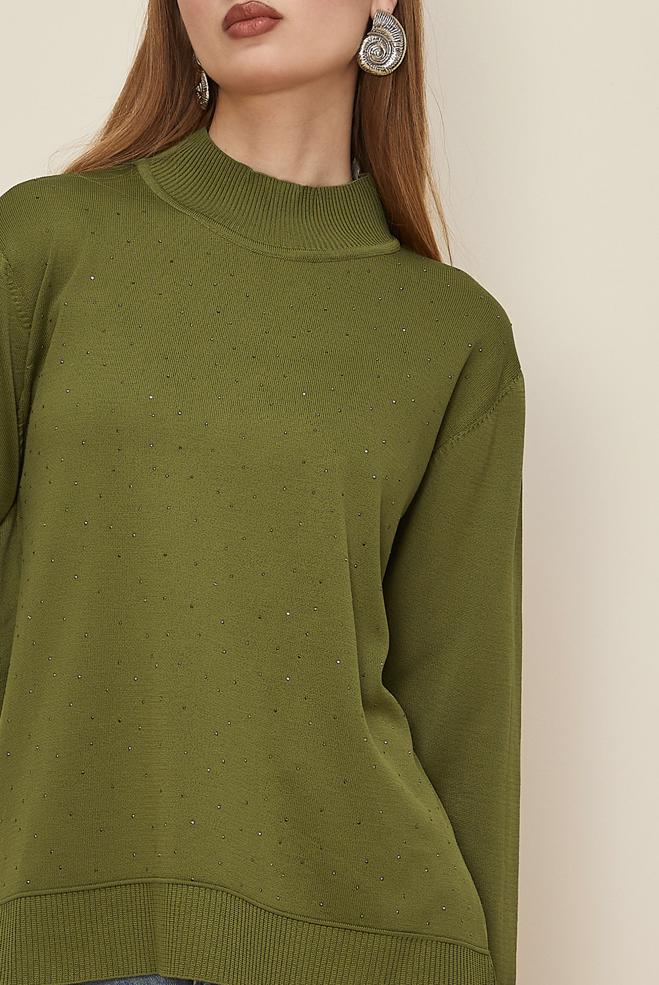 Hijab clothing GREEN GEM DETAILED KNITWEAR SWEATER 45881 - ALVİNA