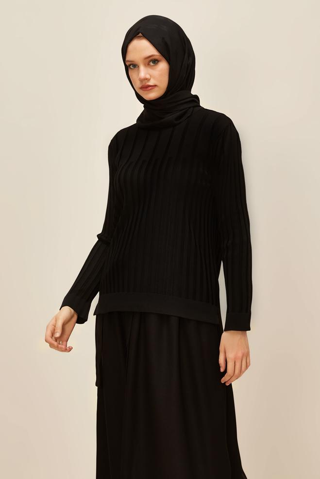 Hijab clothing BLACK KNITWEAR SWEATER 45883 - ALVİNA