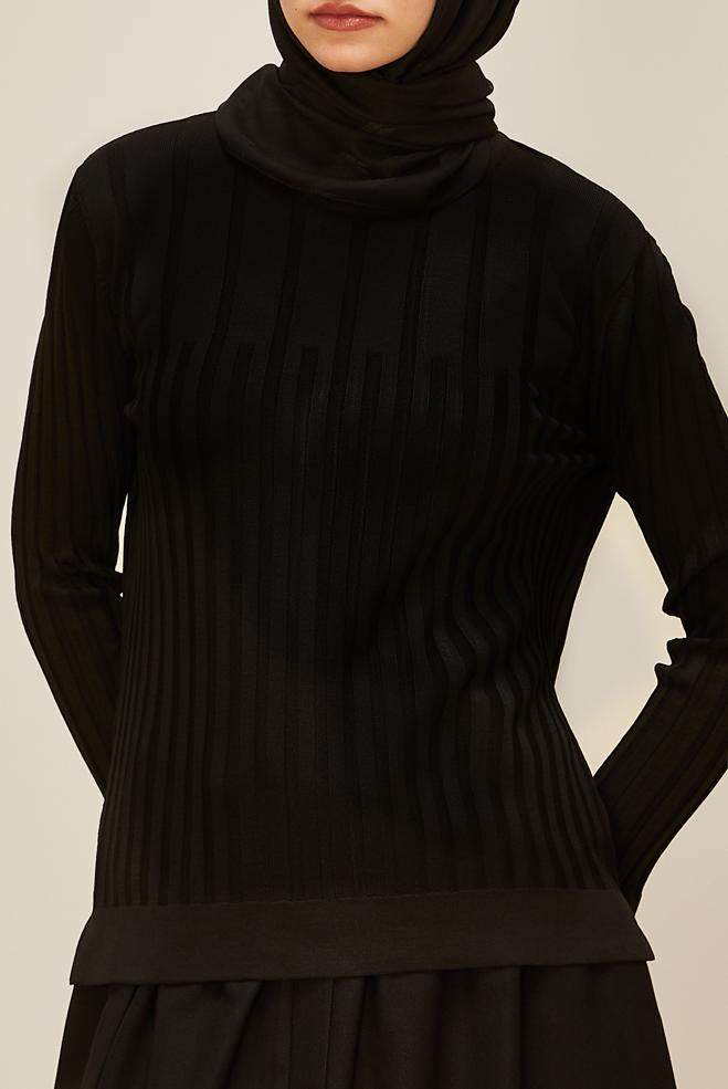 Hijab clothing BLACK KNITWEAR SWEATER 45883 - ALVİNA