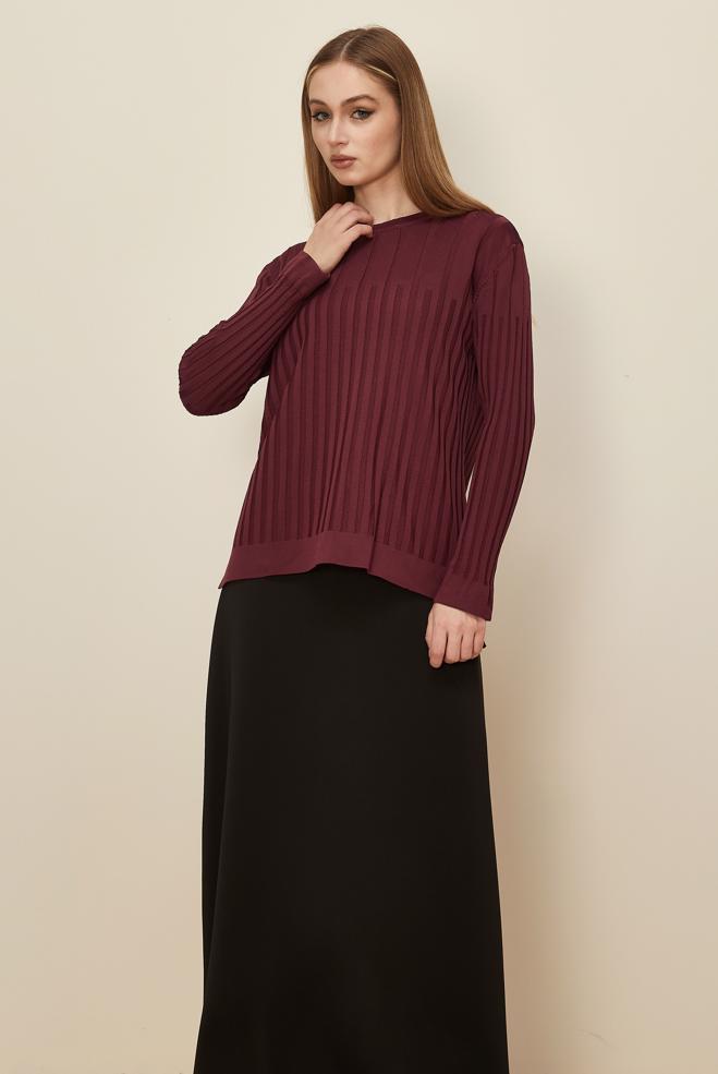 Tesettür giyim BORDO 45883 TRİKO KAZAK 38-46 - ALVİNA