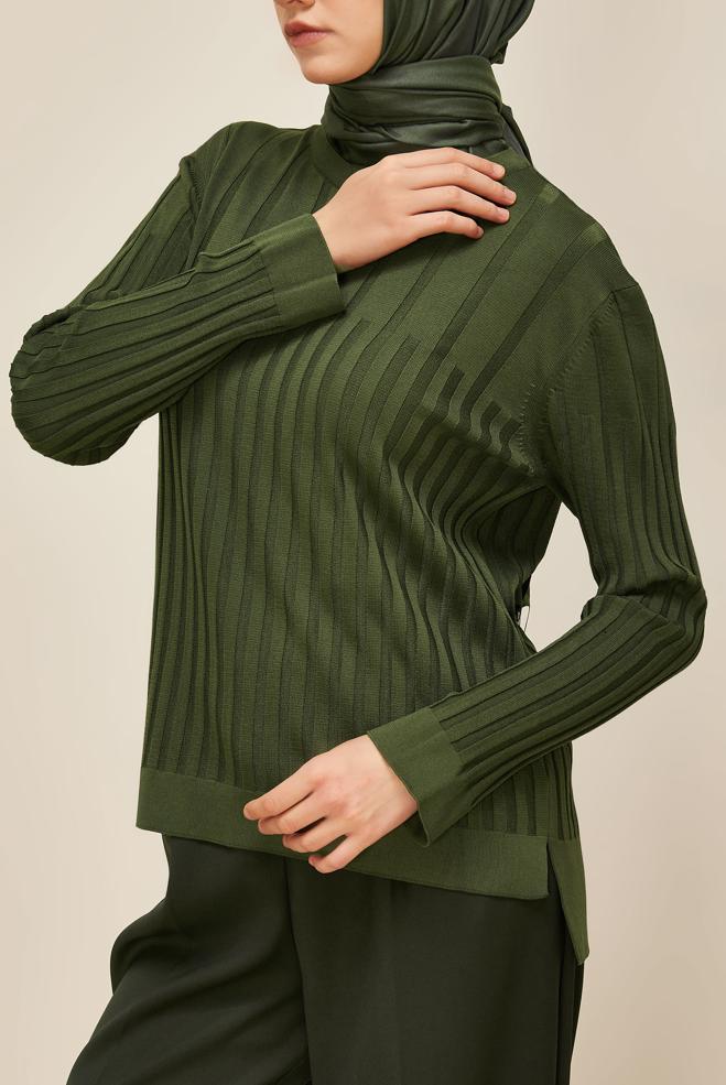 Hijab clothing KHAKI KNITWEAR SWEATER 45883 - ALVİNA