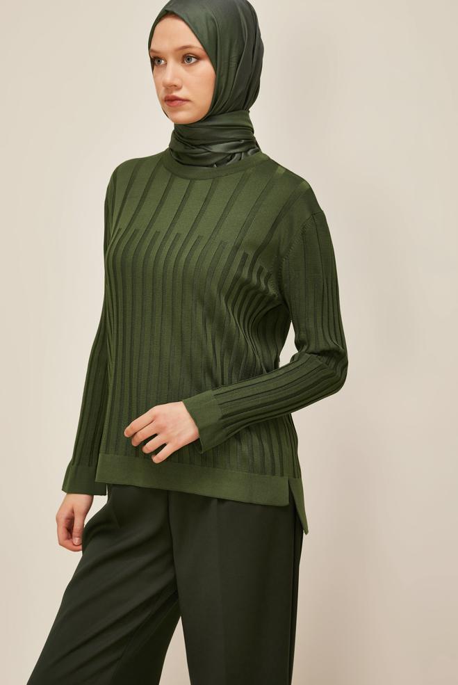 Hijab clothing KHAKI KNITWEAR SWEATER 45883 - ALVİNA