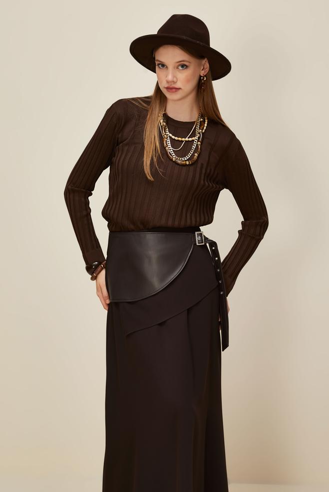 Hijab clothing BROWN KNITWEAR SWEATER 45883 - ALVİNA