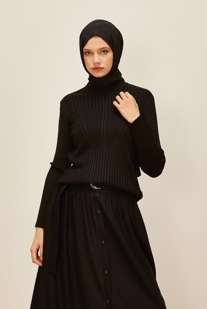 Hijab clothing BLACK KNITWEAR SWEATER 45903 - ALVİNA