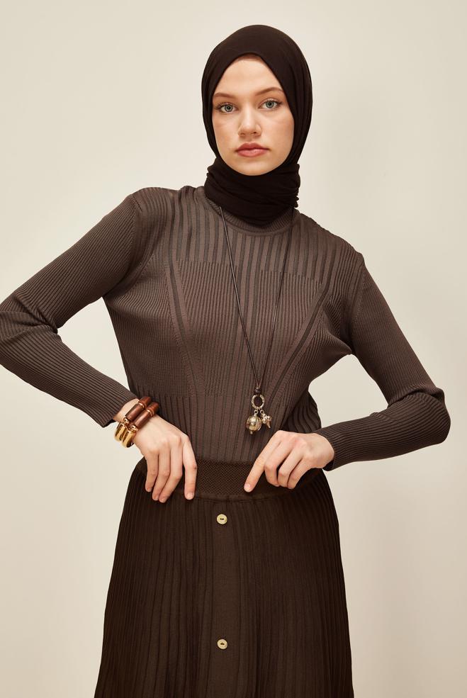 Hijab clothing BROWN KNITWEAR SWEATER 45903 - ALVİNA